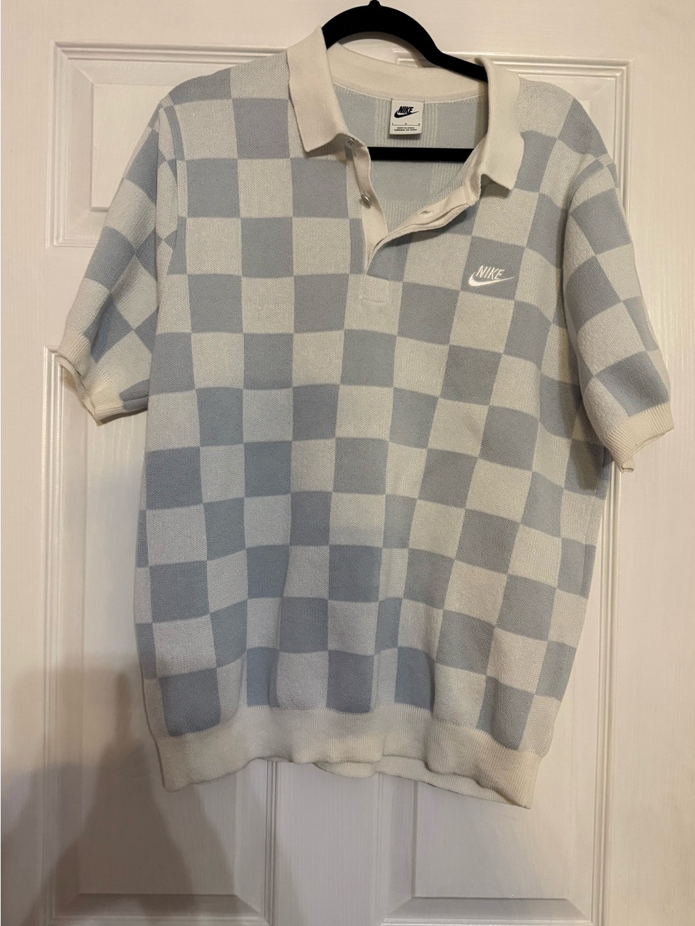 Nike White and Light Blue Knit Polo Shirt
